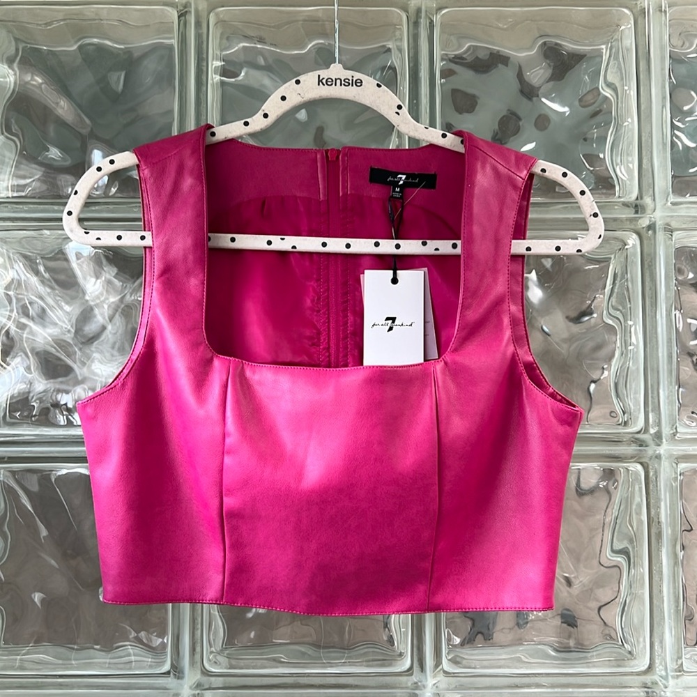 7 For All Mankind Vegan Leather Crop Top Pink (M) NWT